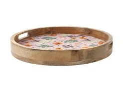 Arcadia Round Serving Tray Wood Enamel Finish 40cm