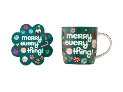 Kasey Rainbow Sparkly Season Mug 350ML & Coaster Set Dark Green Gift Boxed -Maxwell & Williams Shop dx1299 set