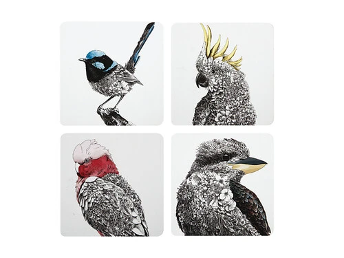 Marini Ferlazzo Birds Of Australia Cork Back Coaster 10.5cm Set Of 4 Gift Boxed 3 Marini Ferlazzo Birds Of Australia Cork Back Coaster 10.5cm Set Of 4 Gift Boxed
