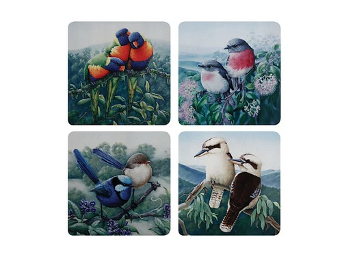 Birds Of Australia KC 10yr Anniversary Cork Back Coaster 10.5cm Set Of 4 Gift Boxed 3 Birds Of Australia KC 10yr Anniversary Cork Back Coaster 10.5cm Set Of 4 Gift Boxed