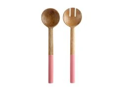 Mezze Salad Servers Mango Wood Enamel Finish 31cm Coral