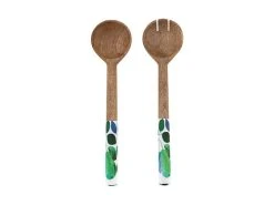 Giverny Salad Servers Wood Enamel 31cm