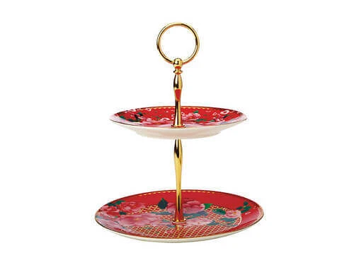 Teas & C's Silk Road 2 Tier Cake Stand Cherry Red Gift Boxed 4 Teas & C's Silk Road 2 Tier Cake Stand Cherry Red Gift Boxed - Image 2