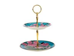 Teas & C's Silk Road 2 Tier Cake Stand Aqua Gift Boxed