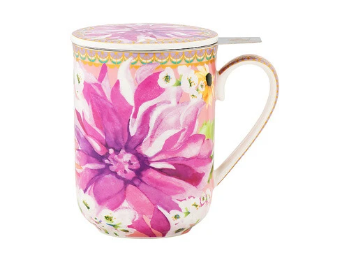 Teas & C's Dahlia Daze Lidded Mug With Infuser 340ML Pink Gift Boxed 3 Teas & C's Dahlia Daze Lidded Mug With Infuser 340ML Pink Gift Boxed