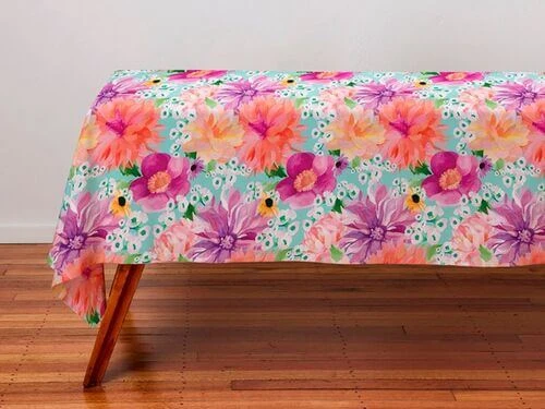 Teas & C's Dahlia Daze Cotton Rectangular Tablecloth 270x150cm Sky 5 Teas & C's Dahlia Daze Cotton Rectangular Tablecloth 270x150cm Sky - Image 3