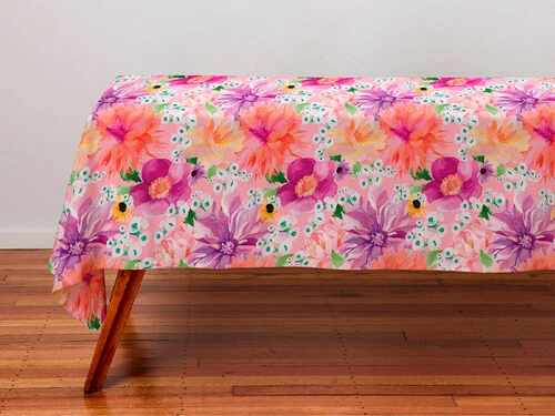 Teas & C's Dahlia Daze Cotton Rectangular Tablecloth 270x150cm Pink 5 Teas & C's Dahlia Daze Cotton Rectangular Tablecloth 270x150cm Pink - Image 3