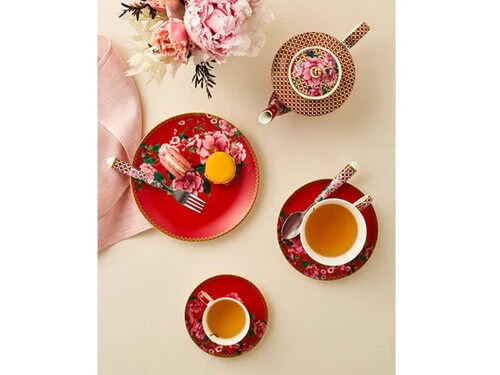 Teas & C's Silk Road Coupe Plate 19.5cm Cherry Red Gift Boxed 4 Teas & C's Silk Road Coupe Plate 19.5cm Cherry Red Gift Boxed - Image 2